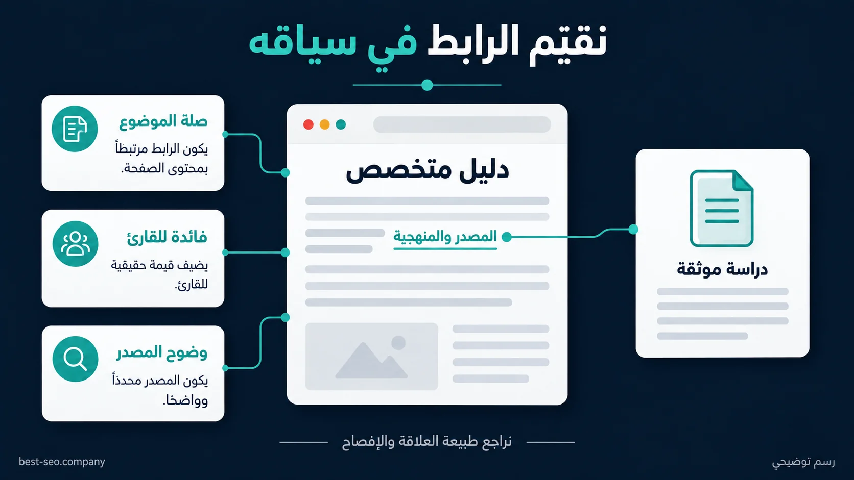 مثال لرابط المصدر والمنهجية داخل دليل متخصص يقود إلى دراسة موثقة، مع تقييم صلة الموضوع وفائدة القارئ ووضوح المصدر.